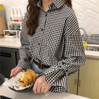 Plaid Flared-cuff Blouse