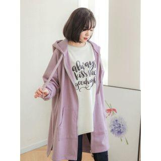 Kangaroo-pocket Cotton Long Hoodie