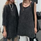 Elbow-sleeve Washed T-shirt / Tank Top