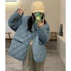 Quilted Snap-button Jacket Blue - One Size