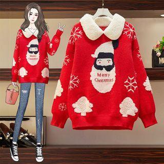 Collared Santa Claus Print Sweater