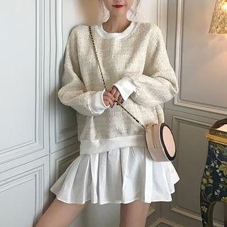 Tweed Mock Two-piece Mini Sweatshirt Dress