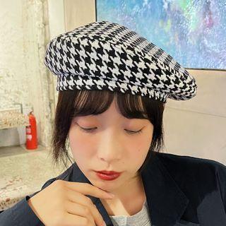 Houndstooth Beret Hat Houndstooth - Black & White - M