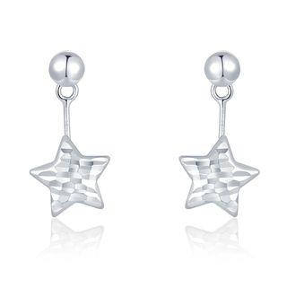 14k White Gold Diamond Cut 2-way Dangling Star Earrings