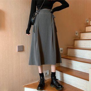 High-waist Drawstring Plain A-line Skirt