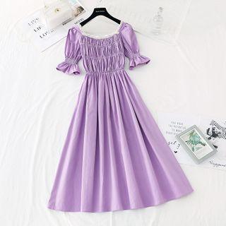 Ruched Top Lace Trim Maxi A-line Dress