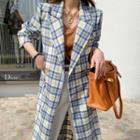 Plaid Long Chesterfield Coat Blue - One Size