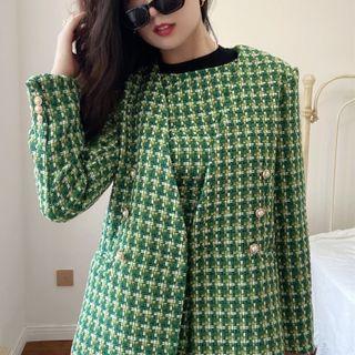 Double-breasted Tweed Jacket / Sleeveless Mini Sheath Dress