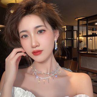 Rhinestone Drop Earring / Layered Necklace / Set