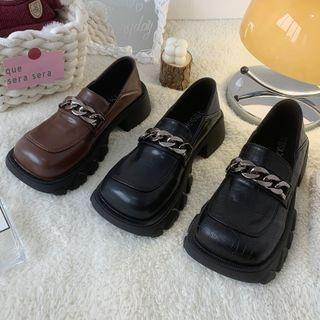 Faux Leather Chained Loafers