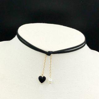 Heart Faux Pearl Pendant Layered Choker