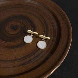 Sterling Silver Disc Drop Earring 1 Pair - White - One Size