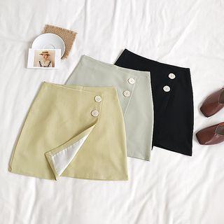 Buttoned Wrap Mini Skirt