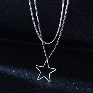 Star Pendant Layered Sterling Silver Necklace 1 Pc - Silver - One Size