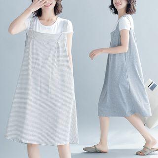 Pinstriped Midi Jumper Dress