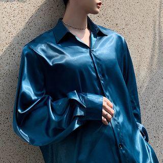 Set: Satin Shirt + Straight-fit Pants