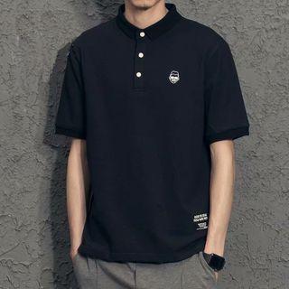 Elbow-sleeve Lettering Henley Shirt