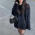 Plain Fluffy Sweater Black - One Size