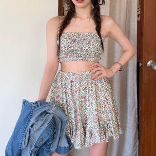 Set: Floral Cropped Tube Top + Mini A-line Skirt