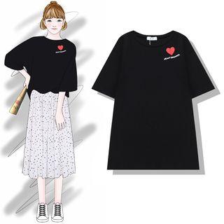 Elbow-sleeve Heart Printed T-shirt