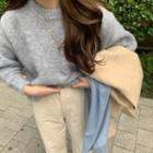 Round-neck Plain Sweater Gray - One Size
