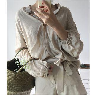 Stand-collar Long-sleeve Blouse / Shorts