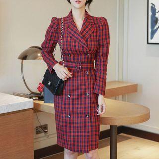 Long-sleeve Plaid Double-breasted Dress