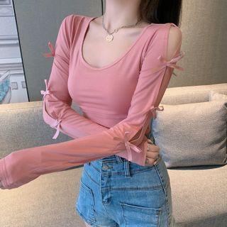 U-neck Bows Long-sleeve Top