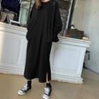 Raglan-sleeve Long Sweatshirt Dress Black - One Size