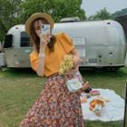 Set: Plain Blouse + Floral A-line Skirt