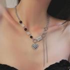 Check Heart Asymmetrical Necklace Silver - One Size