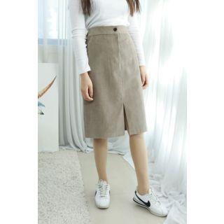 Petite Size Corduroy Midi Skirt