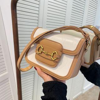 Horsebit Two-tone Faux Leather Crossbody Bag