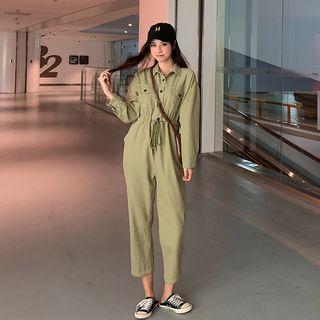 Drawstring-waist Cropped Cargo Jumpsuit