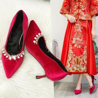 Rhinestone Faux Pearl Pointed Stiletto Pumps