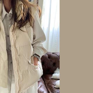 High-neck Duck Down Puffer Vest Cream - One Size