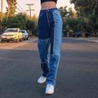 Fray Hem Color Block Straight-leg Jeans