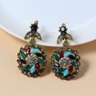 Rhinestone Faux Crystal Dangle Earring 1 Pair - Green & Red - One Size