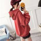 Fleece-lining Letter Embroidered Antler Hoodie