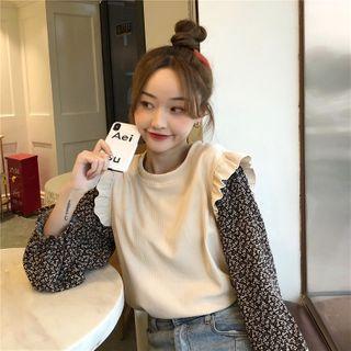 Mock Two-piece Flower Print Sweater
