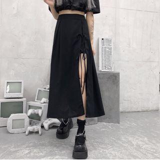 Irregular Slit A-line Midi Skirt