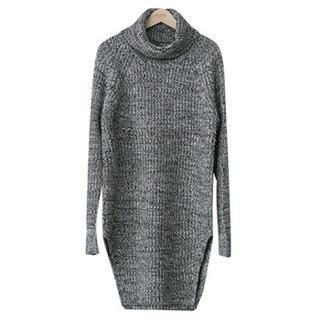 Mock-neck Slit-hem Knit Dress