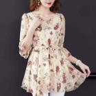 Elbow-sleeve Floral Print Chiffon Blouse / Camisole Top
