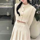 Cropped Button-up Jacket / Pleated A-line Skirt