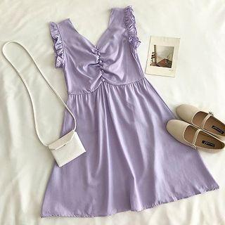 Plain Frilled Ruffled-trim Sleeveless Dress