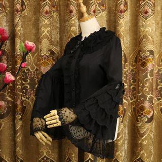 Lace-sleeve Ruffled Chiffon Blouse