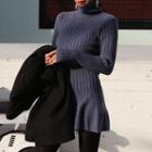 Turtle-neck Wool Blend Furry Sweater Dress