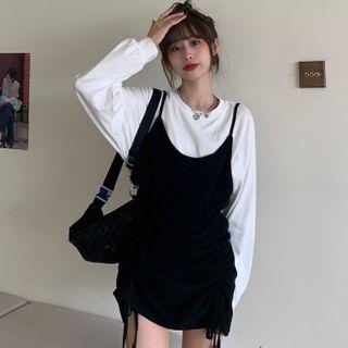 Mock Two-piece Ruched A-line Mini Sweatshirt Dress