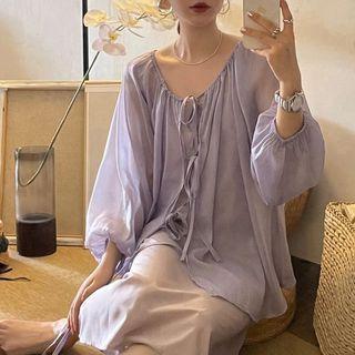 Tie-front Light Jacket / Spaghetti-strap Midi Dress