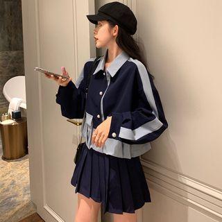 Loose-fit Colorblock Jacket / Pleated Mini Skirt